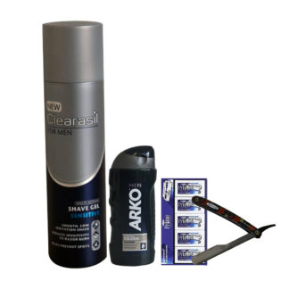 SHAVING KIT (CLEARASIL SHAVE GEL +ARKO AFTERSHAVE+DORCO PRIME RAZOR BLADE +CUTTHROAT)