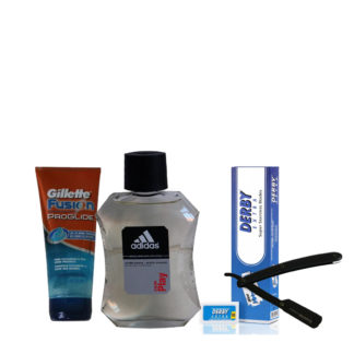 Shaving Kit (adidas aftershave,derbyrazor blade,black cutthroat,gillette proglide gel)