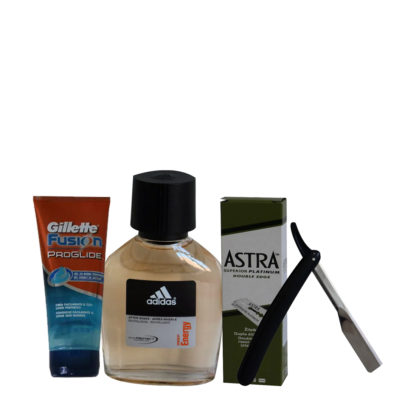 Shaving Kit (gillette proglide gel,adidas aftershave,cutthroat,astra razor blade)
