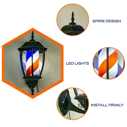 Gabri Lantern Barber Pole Light (Black, Red White Blue Stripes) 50cm - Image 4
